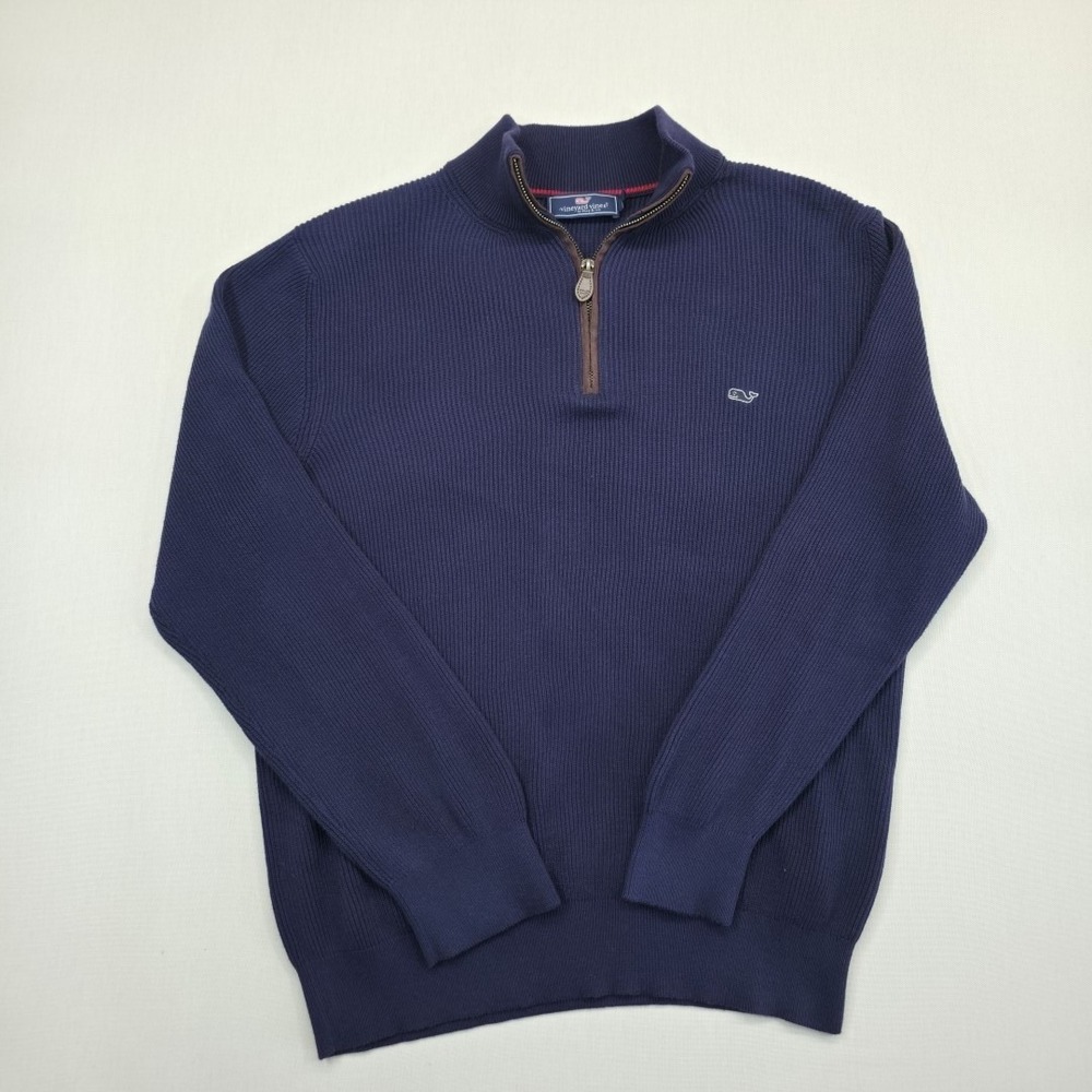 Vineyard Vines Quarter Zip Sweater Men's XL Navy Cotton Knit Pullover Whale Logo